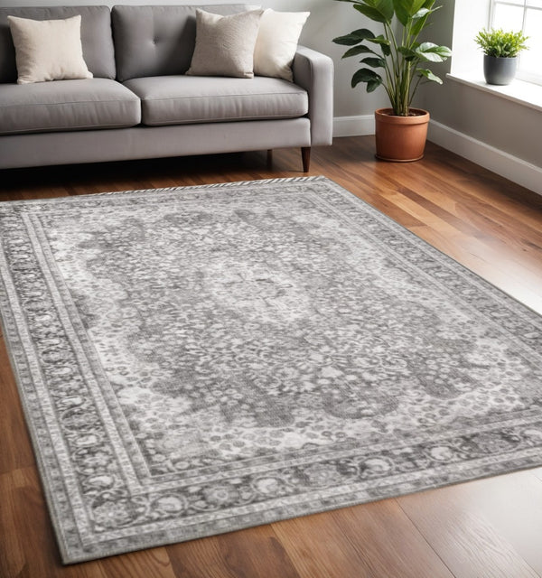 HomeRoots 5' Elegant Grey Oriental Area Rug - Stain Resistant, Durable, Pet-Friendly Design for Any Room 5' X 8' 509790