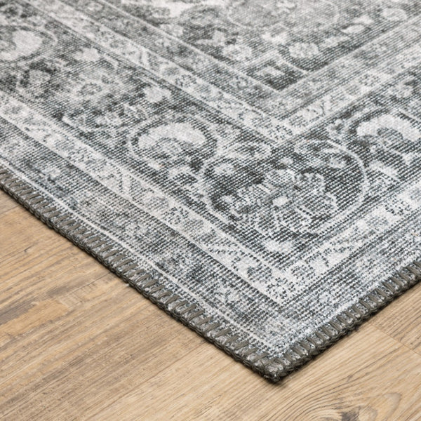 HomeRoots 5' Elegant Grey Oriental Area Rug - Stain Resistant, Durable, Pet-Friendly Design for Any Room 5' X 8' 509790