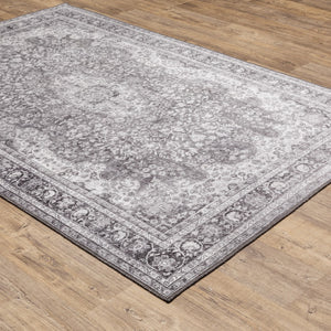 HomeRoots 5' Elegant Grey Oriental Area Rug - Stain Resistant, Durable, Pet-Friendly Design for Any Room 5' X 8' 509790