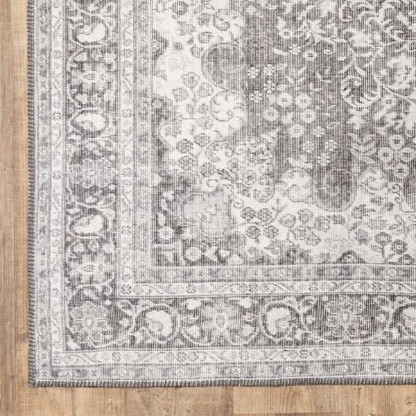 HomeRoots 5' Elegant Grey Oriental Area Rug - Stain Resistant, Durable, Pet-Friendly Design for Any Room 5' X 8' 509790