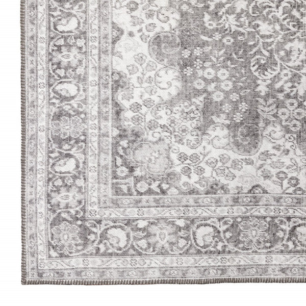HomeRoots 5' Elegant Grey Oriental Area Rug - Stain Resistant, Durable, Pet-Friendly Design for Any Room 5' X 8' 509790