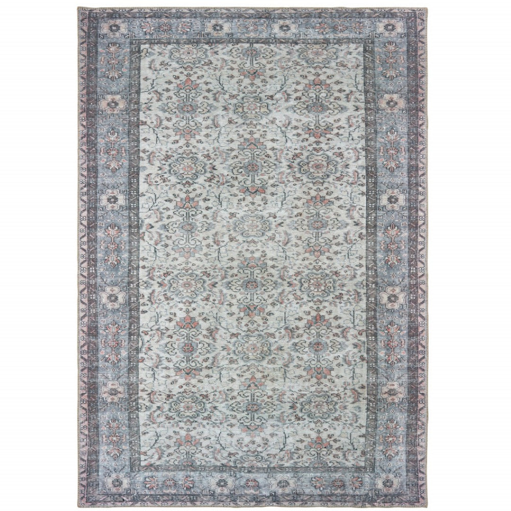 HomeRoots 5' Ivory and Blue Oriental Area Rug - Stain-Resistant, Durable, Elegant Design for Any Space 5' X 8' 509795