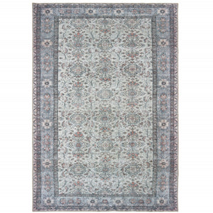HomeRoots 5' Ivory and Blue Oriental Area Rug - Stain-Resistant, Durable, Elegant Design for Any Space 5' X 8' 509795