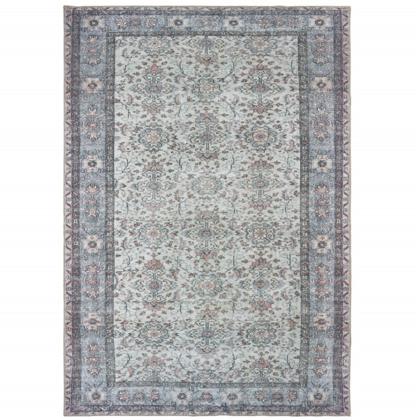 HomeRoots 5' Ivory and Blue Oriental Area Rug - Stain-Resistant, Durable, Elegant Design for Any Space 5' X 8' 509795