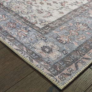 HomeRoots 5' Ivory and Blue Oriental Area Rug - Stain-Resistant, Durable, Elegant Design for Any Space 5' X 8' 509795