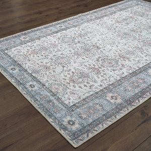 HomeRoots 5' Ivory and Blue Oriental Area Rug - Stain-Resistant, Durable, Elegant Design for Any Space 5' X 8' 509795