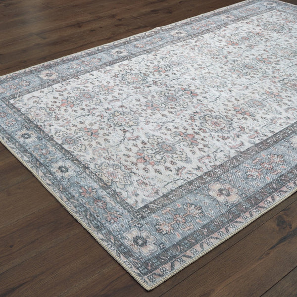 HomeRoots 5' Ivory and Blue Oriental Area Rug - Stain-Resistant, Durable, Elegant Design for Any Space 5' X 8' 509795