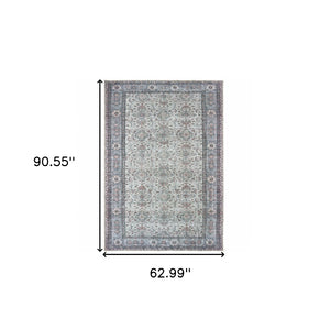 HomeRoots 5' Ivory and Blue Oriental Area Rug - Stain-Resistant, Durable, Elegant Design for Any Space 5' X 8' 509795