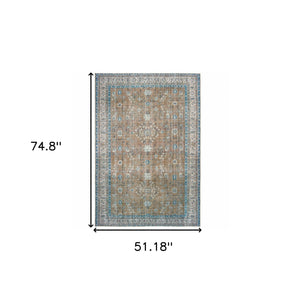 Homeroots 4' X 6' Gold And Grey Oriental Power Loom Stain Resistant Area Rug  Polyester 509799
