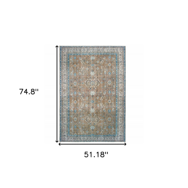 Homeroots 4' X 6' Gold And Grey Oriental Power Loom Stain Resistant Area Rug  Polyester 509799