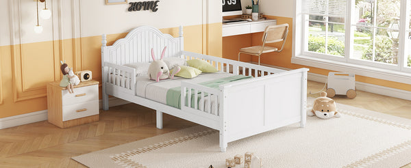 English Elm Twin Solid Wood Platform Bed with Guardrail for Kids, Low-Profile Sturdy Pine Frame, Safe Sleep Solution White 45.75 L x 26 W x 6.5 H W2593P339596