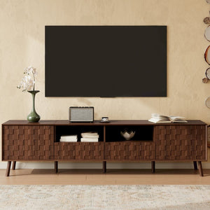 English Elm 78 Inch Walnut Entertainment Center Fluted Doors Solid Wood Legs for Living Room N710P372591P