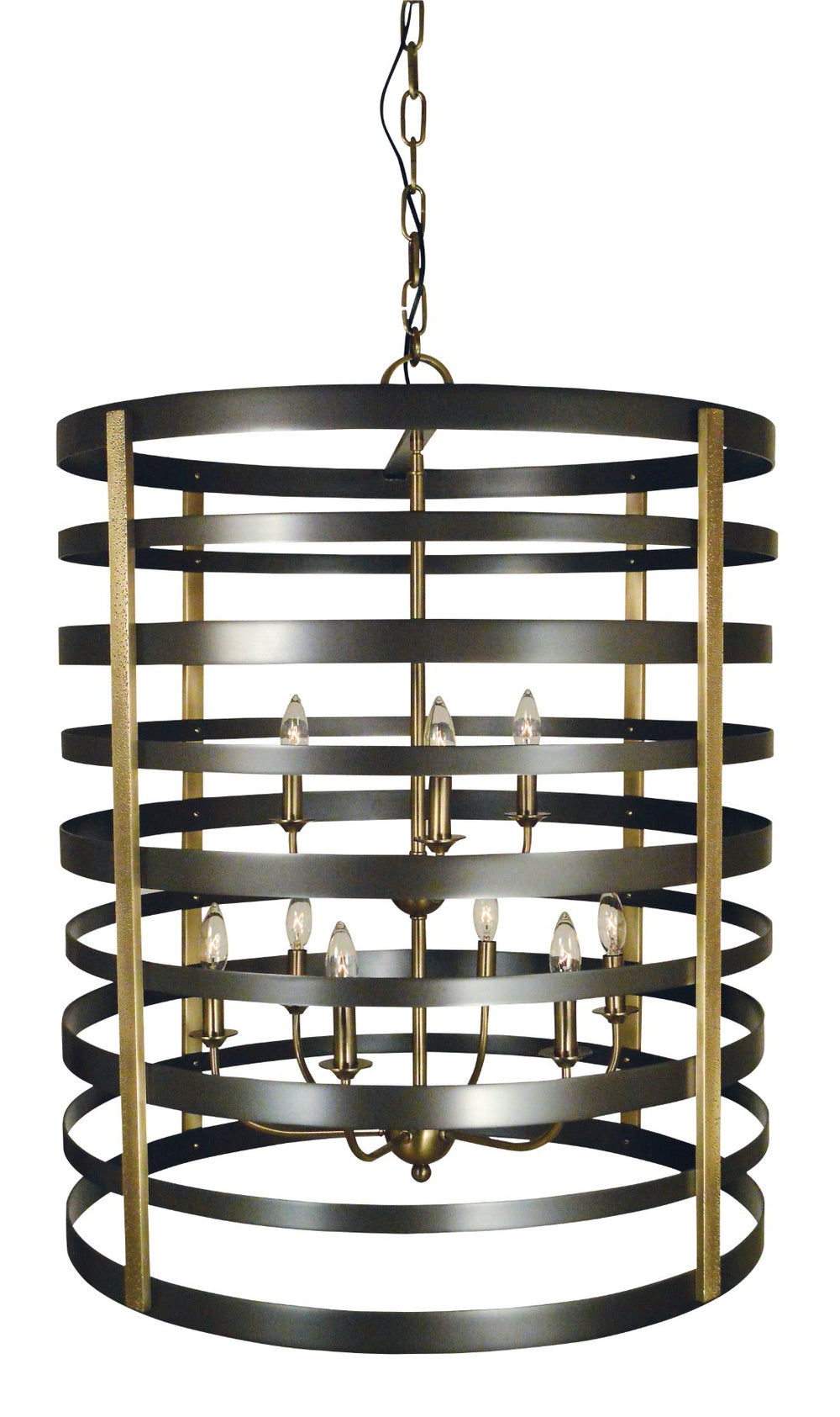Framburg 9-light Urban Farmhouse Foyer Chandelier With Hammered Brass Supports – Made In The Usa, Stylish Design Mahogany Bronze With Antique Brass Accents Metal 5098 Mb/Ab