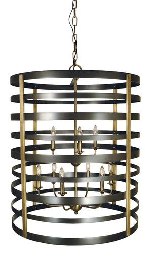 Framburg 9-light Urban Farmhouse Foyer Chandelier With Hammered Brass Supports – Made In The Usa, Stylish Design Mahogany Bronze With Antique Brass Accents Metal 5098 Mb/Ab