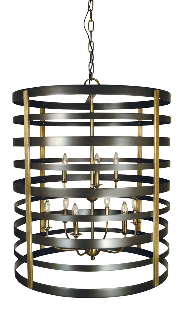 Framburg 9-light Urban Farmhouse Foyer Chandelier With Hammered Brass Supports – Made In The Usa, Stylish Design Mahogany Bronze With Antique Brass Accents Metal 5098 Mb/Ab