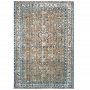 Homeroots 5' X 8' Gold And Grey Oriental Power Loom Stain Resistant Area Rug  Polyester 509800