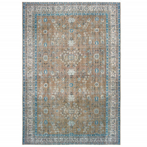 Homeroots 8' X 11' Gold And Grey Oriental Power Loom Stain Resistant Area Rug  Polyester 509802