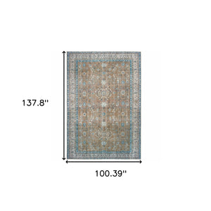 Homeroots 8' X 11' Gold And Grey Oriental Power Loom Stain Resistant Area Rug  Polyester 509802