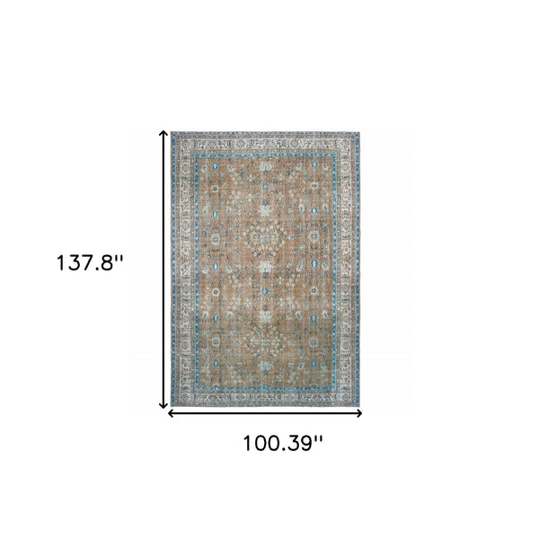 Homeroots 8' X 11' Gold And Grey Oriental Power Loom Stain Resistant Area Rug  Polyester 509802