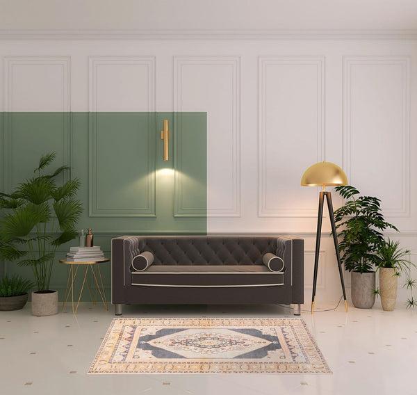 Homeroots 4' X 6' Grey And Gold Oriental Power Loom Stain Resistant Area Rug Grey,Gold Polyester 509814