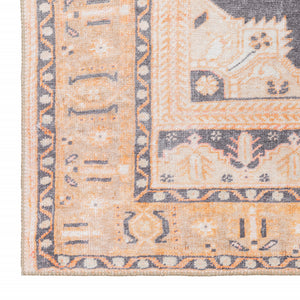 Homeroots 4' X 6' Grey And Gold Oriental Power Loom Stain Resistant Area Rug Grey,Gold Polyester 509814