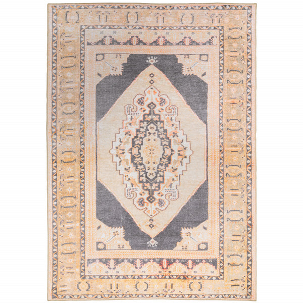 Homeroots 5' X 8' Grey And Gold Oriental Power Loom Stain Resistant Area Rug Grey,Gold Polyester 509815