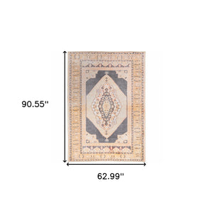 Homeroots 5' X 8' Grey And Gold Oriental Power Loom Stain Resistant Area Rug Grey,Gold Polyester 509815