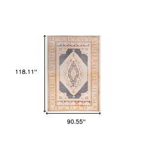 Homeroots 8' X 10' Grey And Gold Oriental Power Loom Stain Resistant Area Rug Grey,Gold Polyester 509816