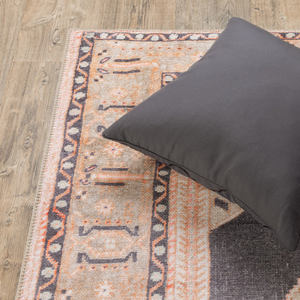 Homeroots 8' X 10' Grey And Gold Oriental Power Loom Stain Resistant Area Rug Grey,Gold Polyester 509816