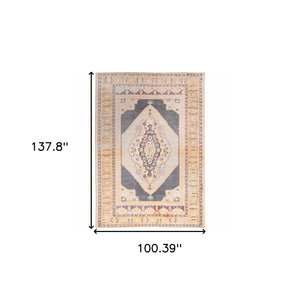 Homeroots 9' X 12' Grey And Gold Oriental Power Loom Stain Resistant Area Rug Grey,Gold Polyester 509817
