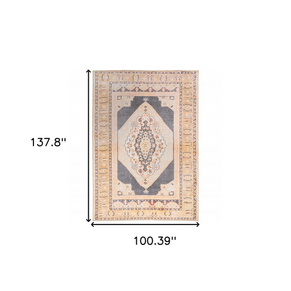 Homeroots 9' X 12' Grey And Gold Oriental Power Loom Stain Resistant Area Rug Grey,Gold Polyester 509817