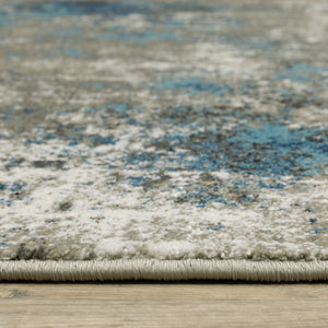 Homeroots 2' X 8' Blue Grey And Beige Abstract Power Loom Stain Resistant Runner Rug Blue,Grey Polypropylene 509818