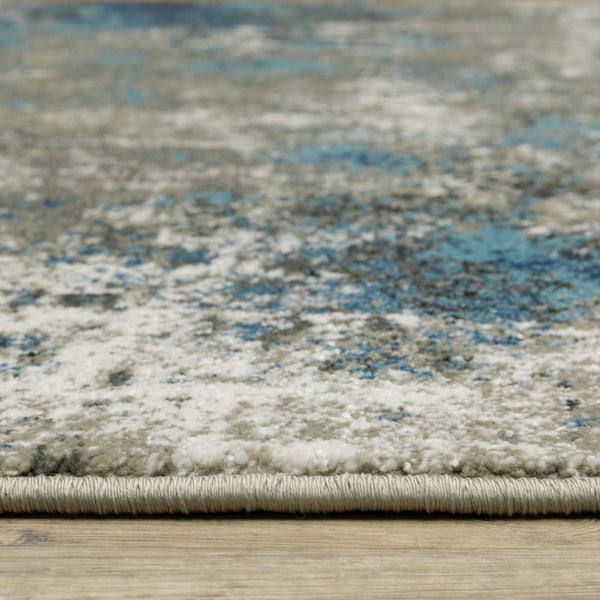 Homeroots 2' X 8' Blue Grey And Beige Abstract Power Loom Stain Resistant Runner Rug Blue,Grey Polypropylene 509818