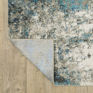 Homeroots 2' X 8' Blue Grey And Beige Abstract Power Loom Stain Resistant Runner Rug Blue,Grey Polypropylene 509818