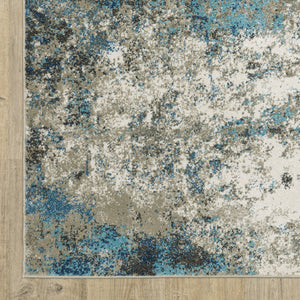 Homeroots 2' X 8' Blue Grey And Beige Abstract Power Loom Stain Resistant Runner Rug Blue,Grey Polypropylene 509818