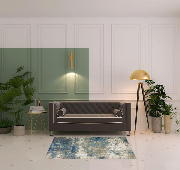 Homeroots 4' X 6' Blue Grey And Beige Abstract Power Loom Stain Resistant Area Rug Blue,Grey Polypropylene 509819