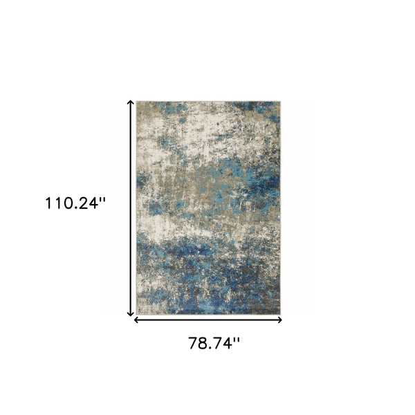 Homeroots 6' X 9' Blue Grey And Beige Abstract Power Loom Stain Resistant Area Rug Blue,Grey Polypropylene 509821
