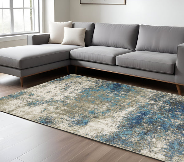 Homeroots 8' X 10' Black And Ivory Abstract Power Loom Area Rug Blue,Grey Polypropylene 509822