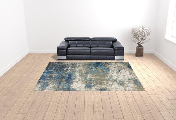 Homeroots 10' X 13' Blue Grey And Beige Abstract Power Loom Stain Resistant Area Rug Blue,Grey Polypropylene 509823