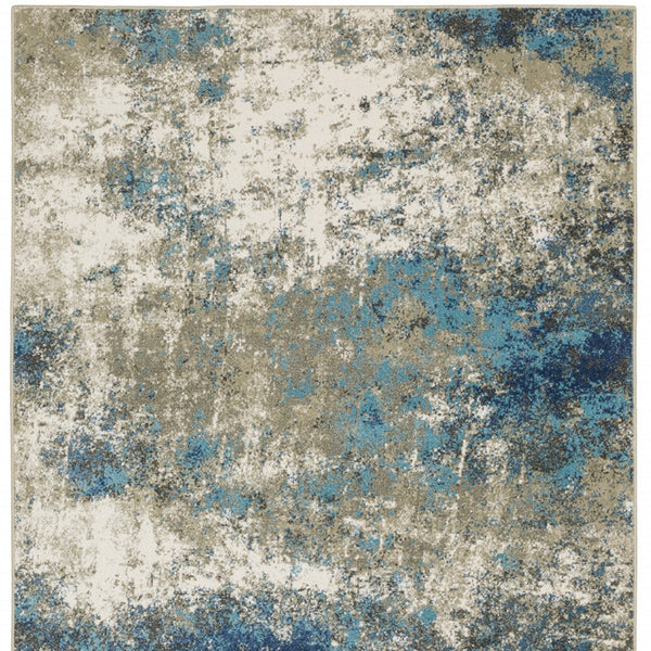 Homeroots 10' X 13' Blue Grey And Beige Abstract Power Loom Stain Resistant Area Rug Blue,Grey Polypropylene 509823