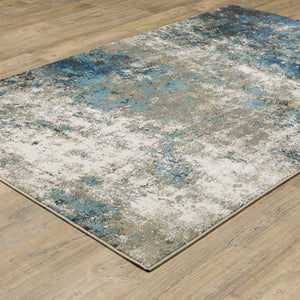 Homeroots 10' X 13' Blue Grey And Beige Abstract Power Loom Stain Resistant Area Rug Blue,Grey Polypropylene 509823