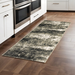 HomeRoots 2' Contemporary Abstract Power Loom Runner Rug – Stain Resistant, Perfect for High-Traffic Areas Charcoal/ Beige 2'3" x 7'6" 509824
