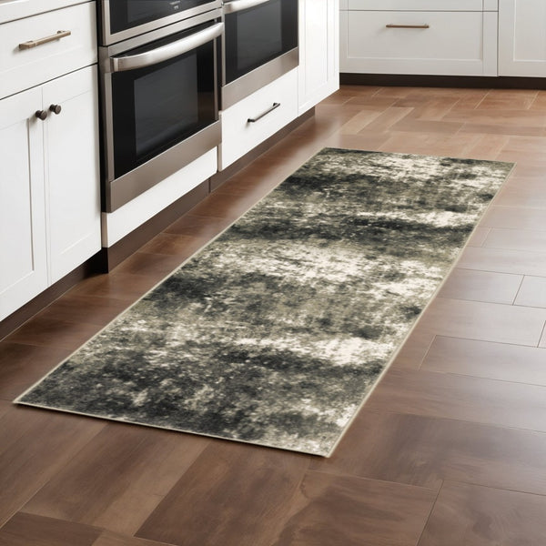 HomeRoots 2' Contemporary Abstract Power Loom Runner Rug – Stain Resistant, Perfect for High-Traffic Areas Charcoal/ Beige 2'3" x 7'6" 509824