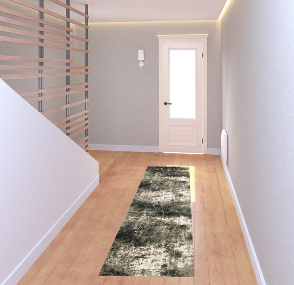 Homeroots 2' X 8' Charcoal Grey And Beige Abstract Power Loom Stain Resistant Runner Rug Charcoal,Beige Polypropylene 509824