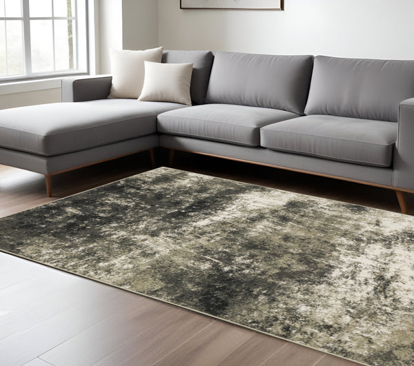 Homeroots 10' X 13' Gray And Ivory Abstract Power Loom Area Rug Charcoal,Beige Polypropylene 509829