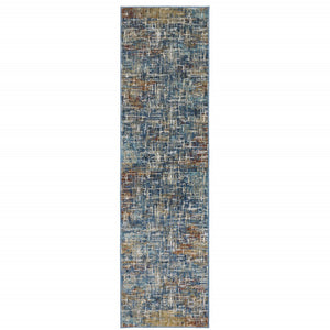 HomeRoots 2' Abstract Power Loom Runner Rug in Blue, Teal, Gold & Rust - Stain Resistant for High-Traffic Areas 2'3" x 7'6" 509830