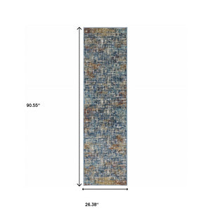 HomeRoots 2' Abstract Power Loom Runner Rug in Blue, Teal, Gold & Rust - Stain Resistant for High-Traffic Areas 2'3" x 7'6" 509830