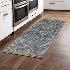 HomeRoots 2' Abstract Power Loom Runner Rug in Blue, Teal, Gold & Rust - Stain Resistant for High-Traffic Areas 2'3" x 7'6" 509830