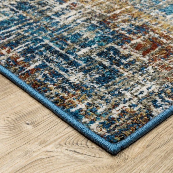 HomeRoots 2' Abstract Power Loom Runner Rug in Blue, Teal, Gold & Rust - Stain Resistant for High-Traffic Areas 2'3" x 7'6" 509830