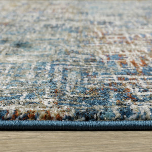 HomeRoots 2' Abstract Power Loom Runner Rug in Blue, Teal, Gold & Rust - Stain Resistant for High-Traffic Areas 2'3" x 7'6" 509830